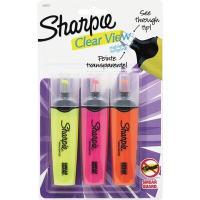 Highlighter, Clear View Assorted, Chisel, Pack of 3