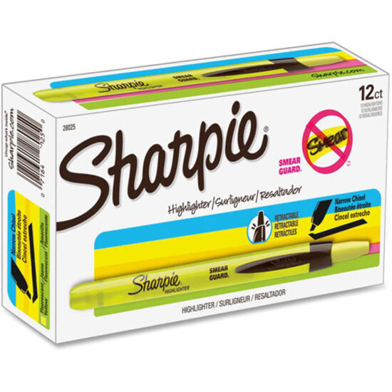 Highliter, Smearguard, Retractable Yellow, Box of 12