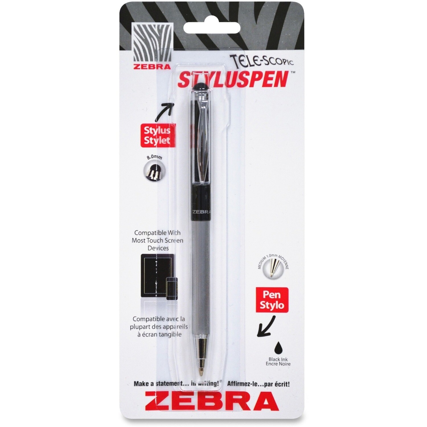 Pen, 2-in-1 Universal Telescopic and Stylus Black, Single, 1.0 Mm