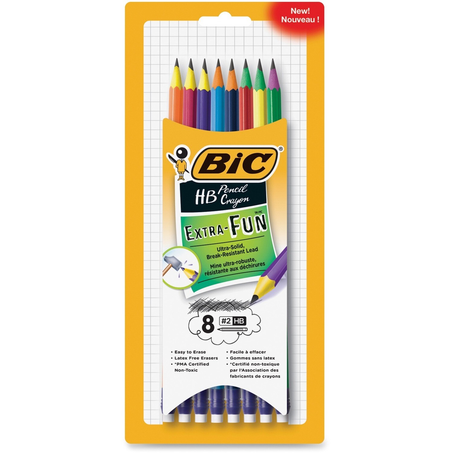 Pencils, Extra-Fun, Bic Assorted, HB 2, 8 Pack