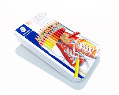 Pencil Crayons, Hexagonal 36 Assorted Colours, With Tin