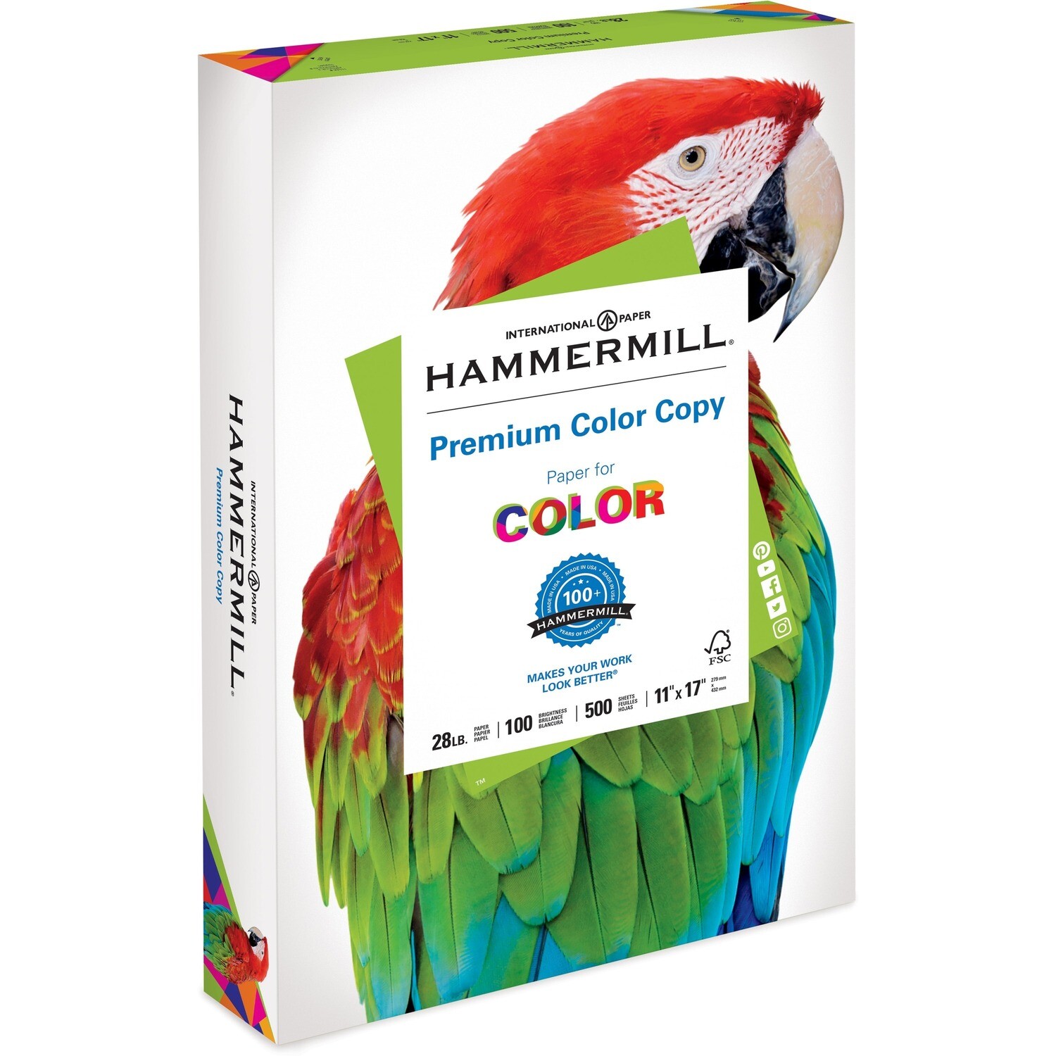 Paper, 28lb, Tabloid 100 White for Coloured Printing, 500 Pack, Hammermill