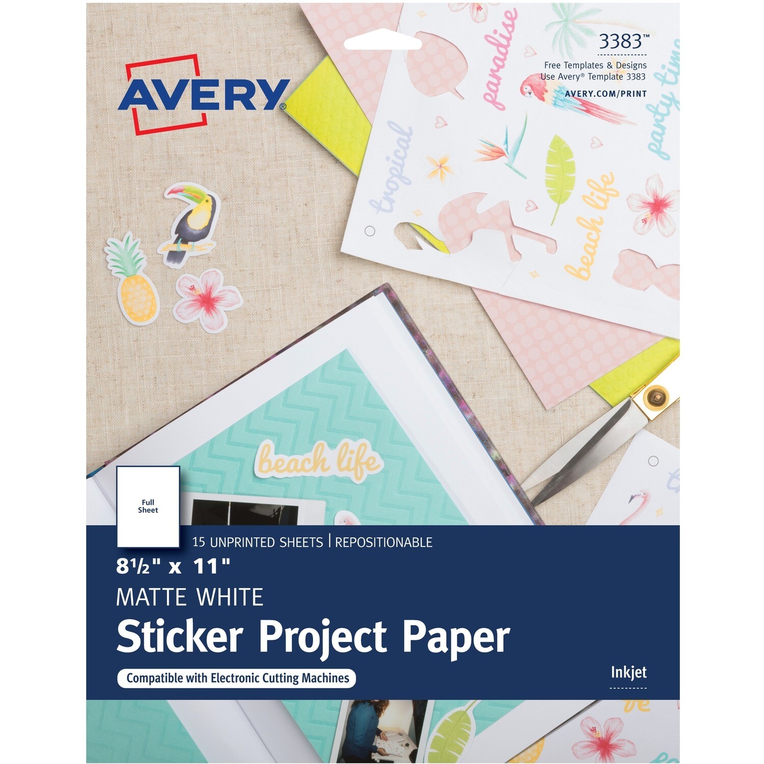 Paper, Sticker Project, Letter White Matte, 15 Pack, Inkjet, Avery