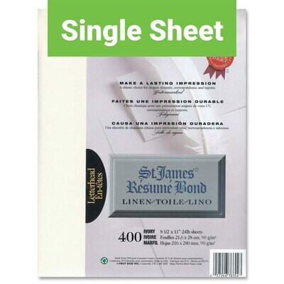 Paper, 24lb, Letter Linen Ivory, Single, Laser, St James