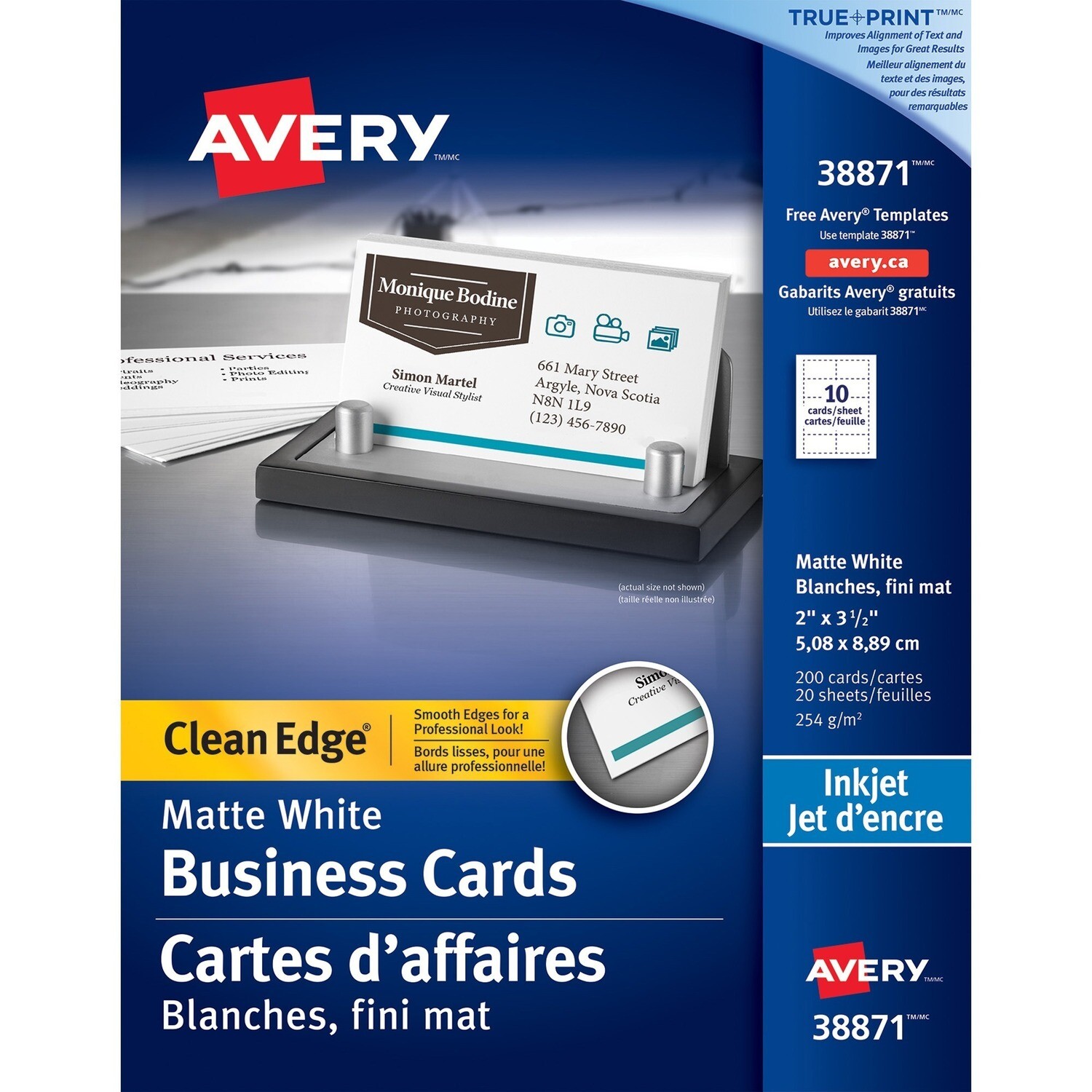 Business Card, 67lb, Letter Matte White, 200 pack, Inkjet, Avery