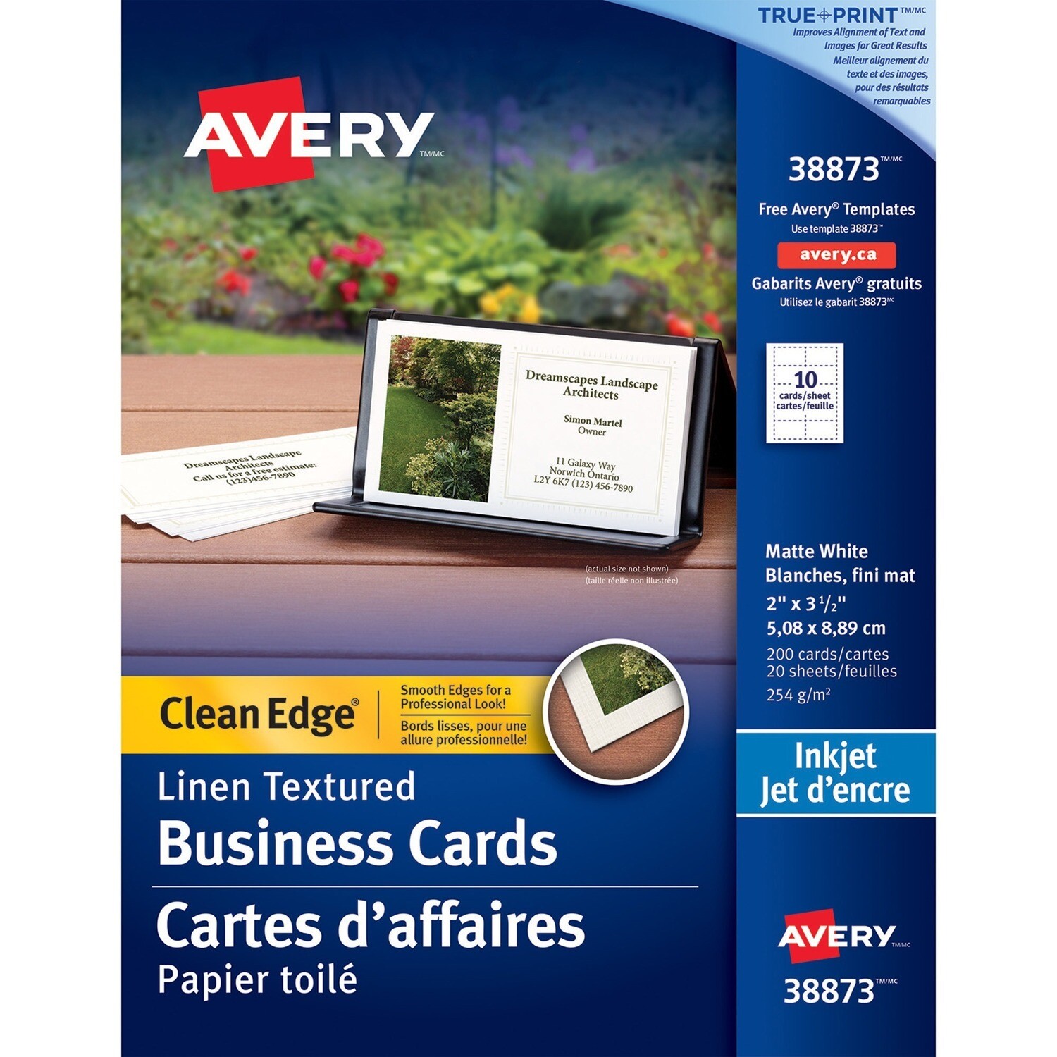 Business Card, 67lb, Letter White Linen, 200 Pack, Inkjet, Avery
