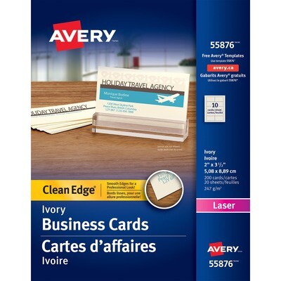 Business Card, 67lb, Letter Ivory, 200 Pack, Laser, Avery