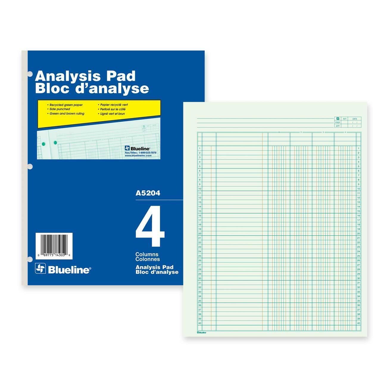 4 Column Analysis Columnar Pad, Blueline 50 Pages, 8 1/2" x 10 7/8"