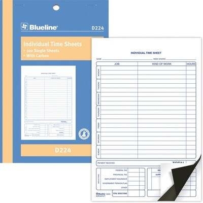 Bilingual Time Sheet, Blueline 50 Duplicates, 5 3/8" x 8"