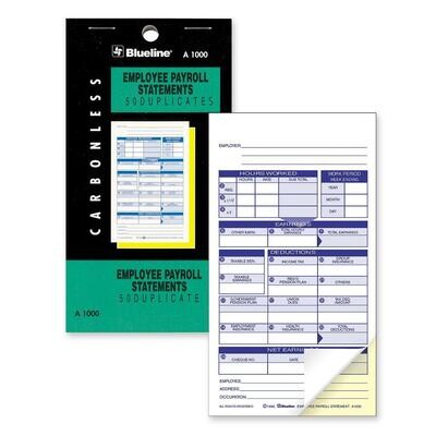 Payroll Statement Book, Blueline 50 Duplicates, 3 1/2" x 6 1/2"