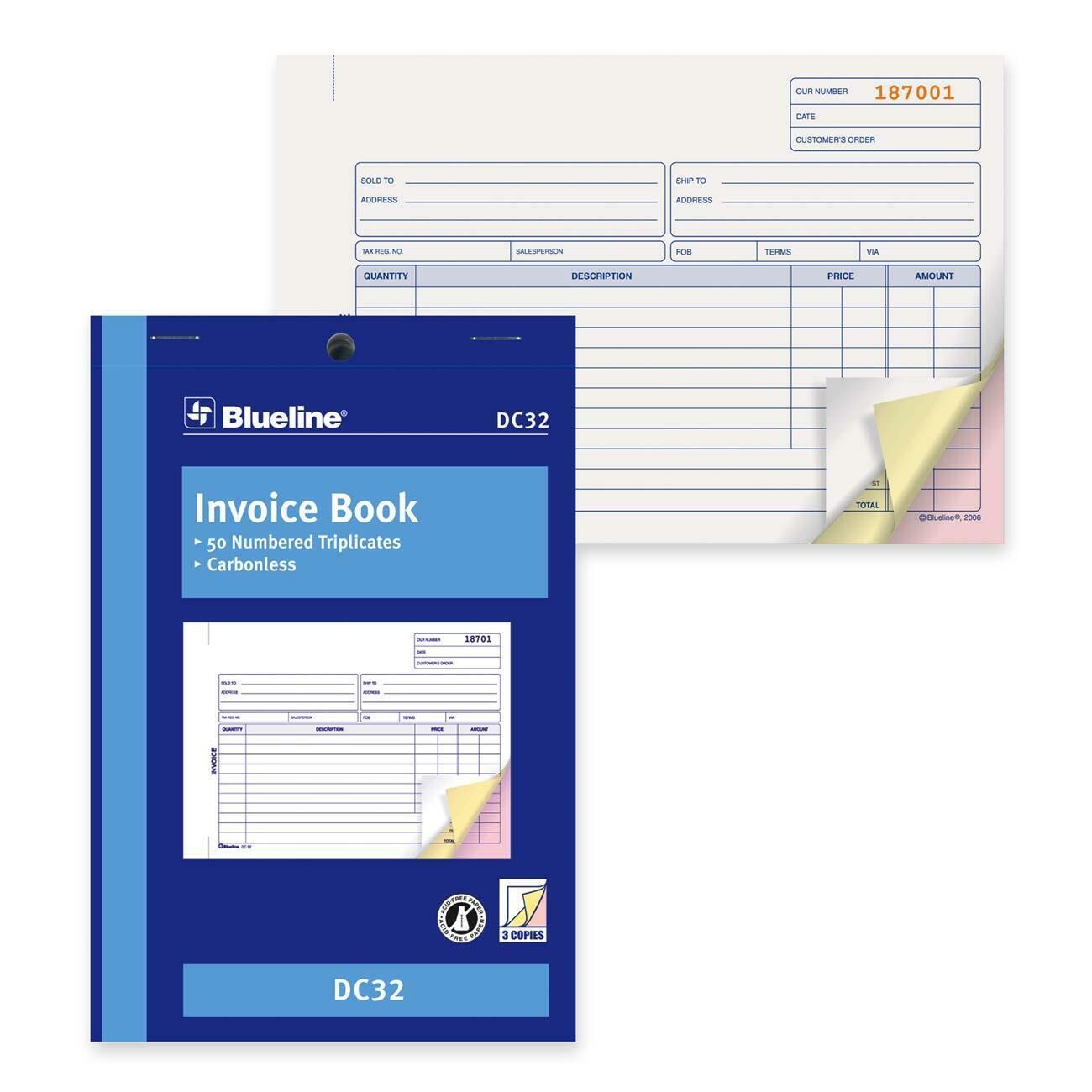 Invoice Book, Blueline 50 Triplicates, 5 3/8" x 8"