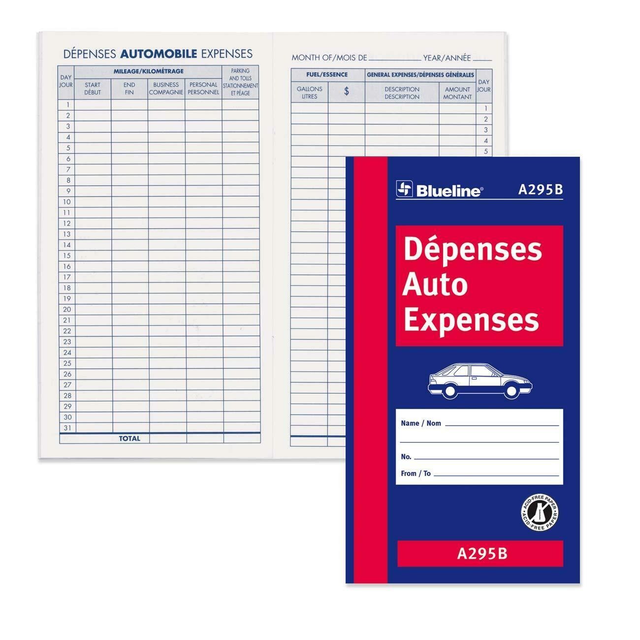 Bilingual Auto Expense Log Book, Blueline 32 Pages, 3 1/2" x 6 3/8"