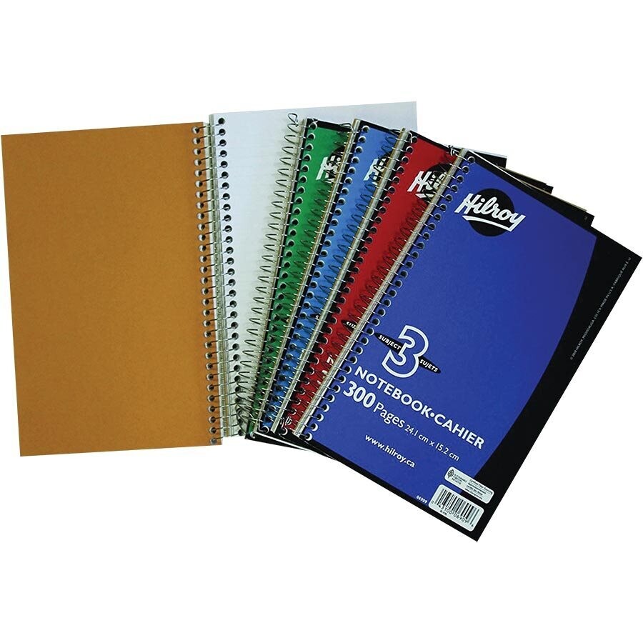 Notebook, Lined, 9 1/2" x 6” Assorted Colours, 300 Pages, Hilroy