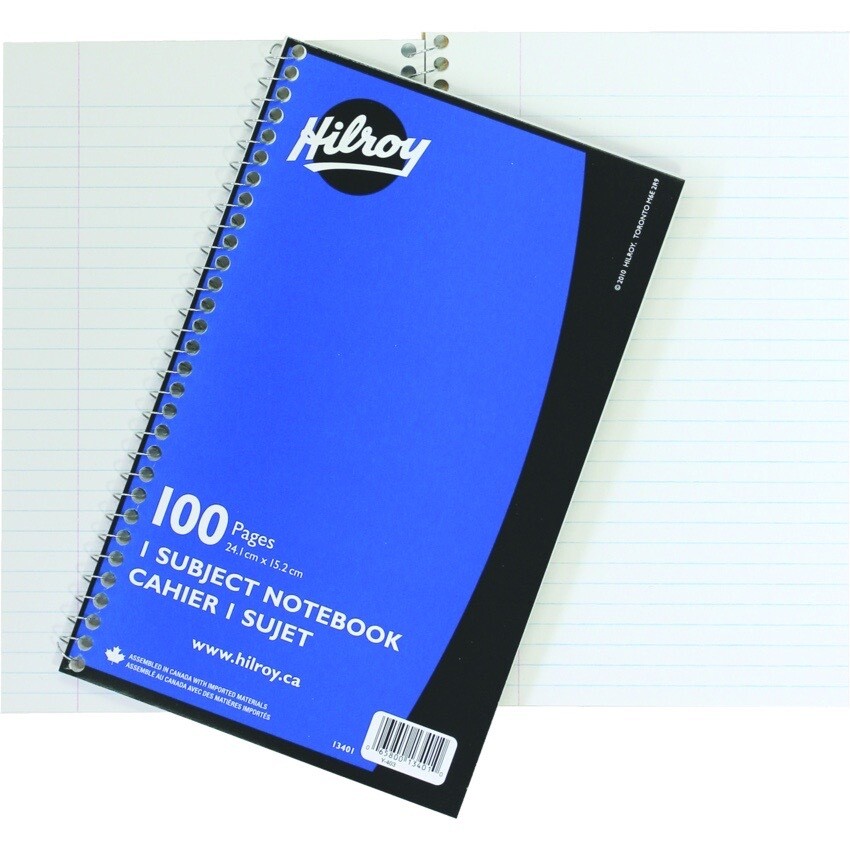 Notebook, Lined, 6" x 9 1/2" Blue, 100 Pages, Hilroy