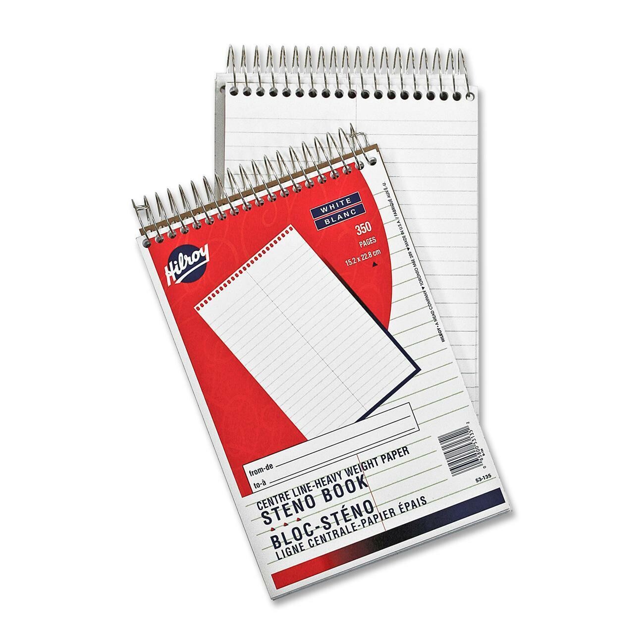 Notebook, Steno Book, Lined, 6" x 9" Red, 350 Pages, Hilroy
