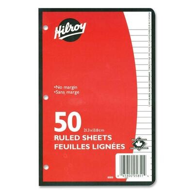 Paper, Lined, 8 " x 5 ", Refill 50 Pack, Hilroy