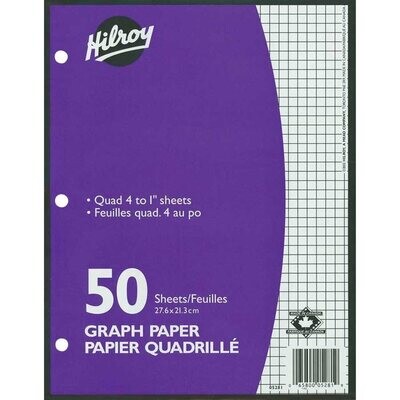Paper, Quad 3-Hole, Refill 50 Pack, Hilroy