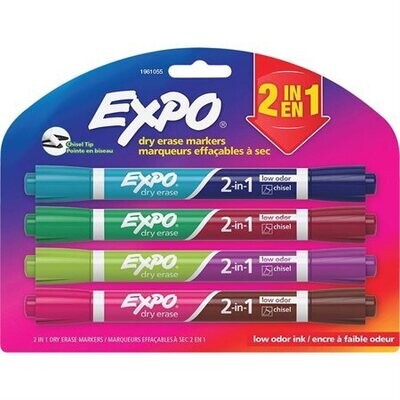 Marker, Whiteboard, Fine 8 Assorted Colours, 2 in 1, 4 Pack, Expo