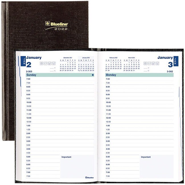 Planner, Daily, 8" x 5" Hardcover, Black