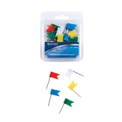 Flag Pins 25 Pack, Assorted Colours, Westcott