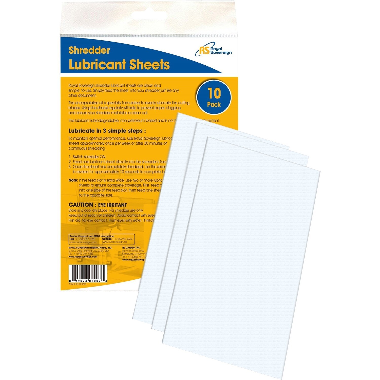 Shredder Lubricant, Sheets 10 Pack, Royal Sovereign