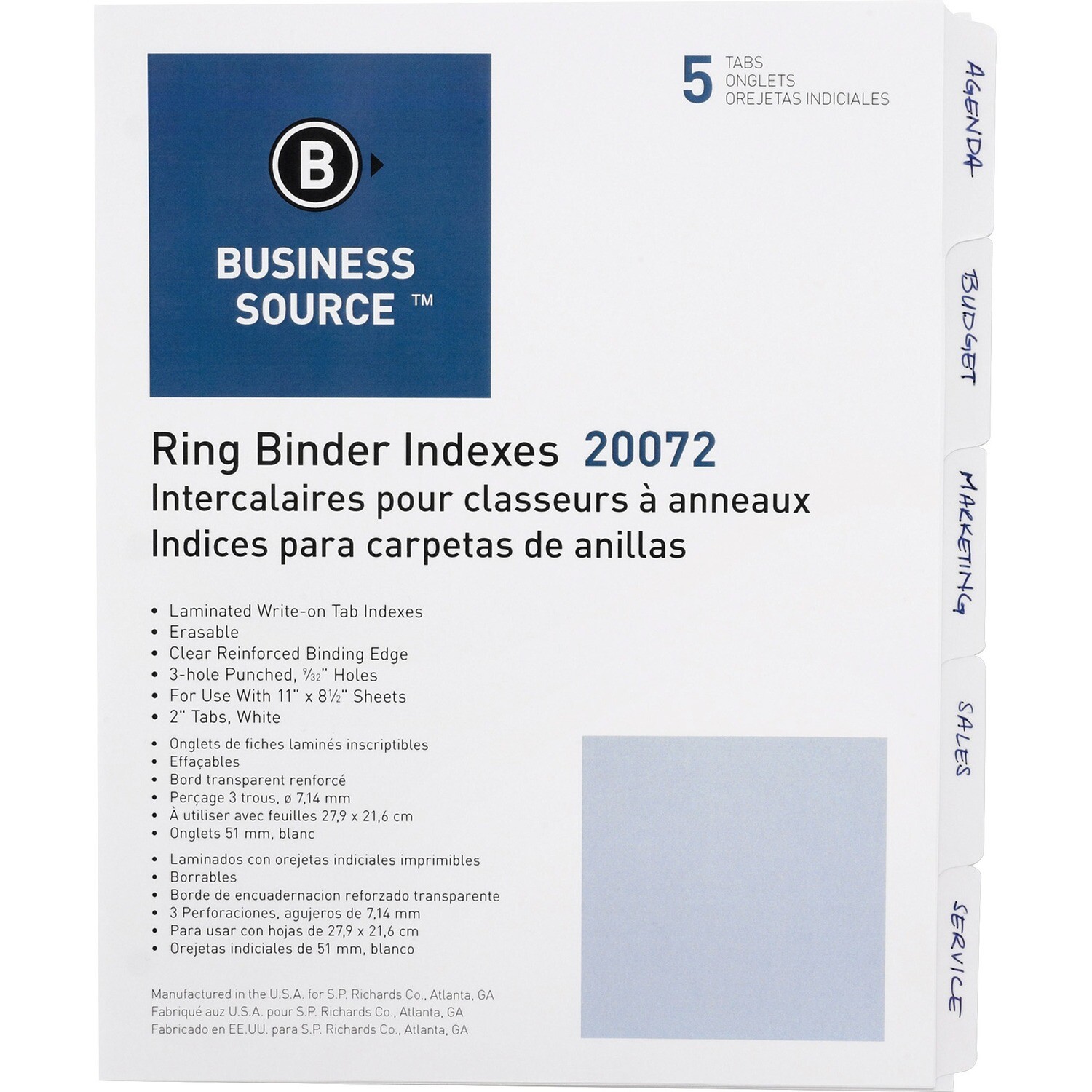 Index Tabs 5 Tab, White, Business Source