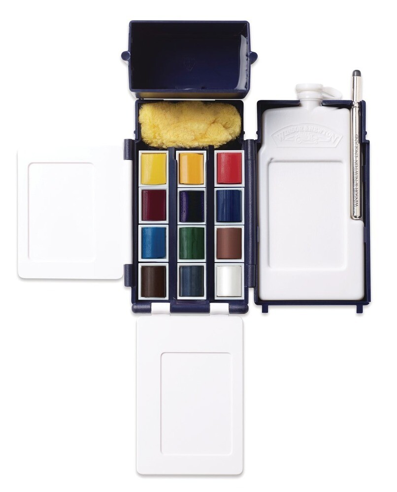 Watercolour Field Box 12 Colour Travel Set, Brush and Water Tank Included