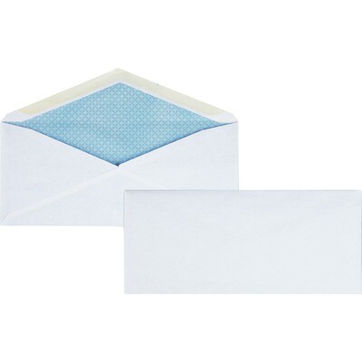 Envelope, #10 White, 4 1/8" x 9 1/2", Security, Gum Seal, 500 Pack, Business Source