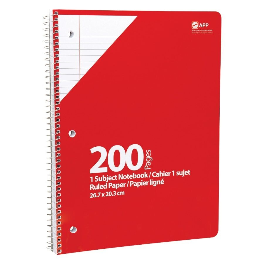 Notebook, Lined, 8" x 10 1/2" Red, 200 Pages, APP