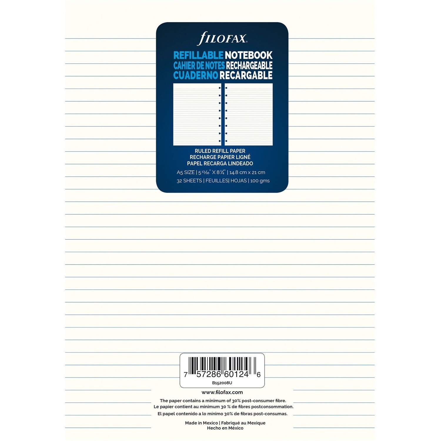 Notebook Refill, Lined, A5 32 Pages, For Filofax