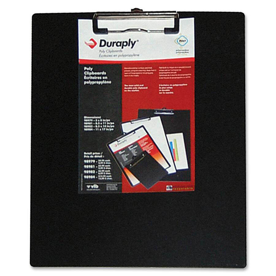 Clipboard, 8.5&quot;x11&quot; Black, Recyclable, Poly