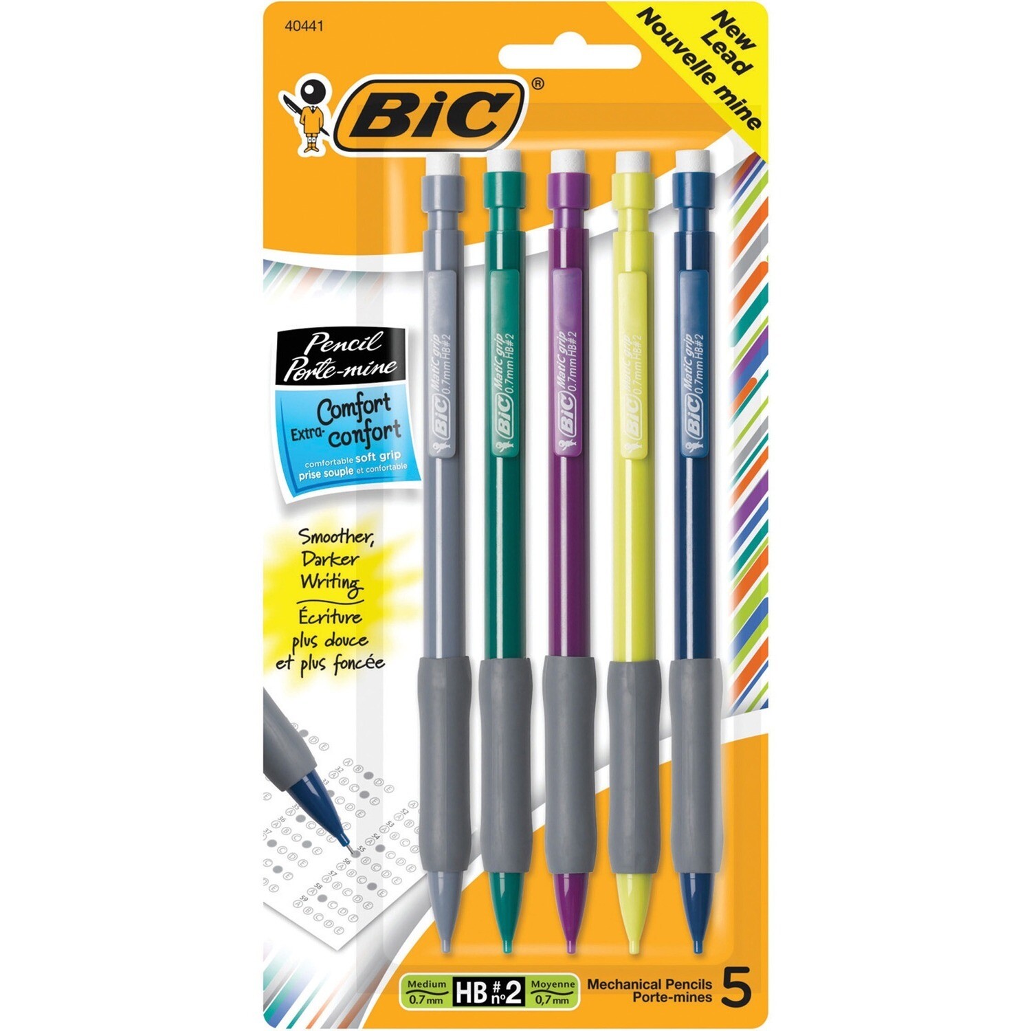 Mechanical Pencil, Bic Matic Grip 5 Pack, 0.7 mm, #2HB