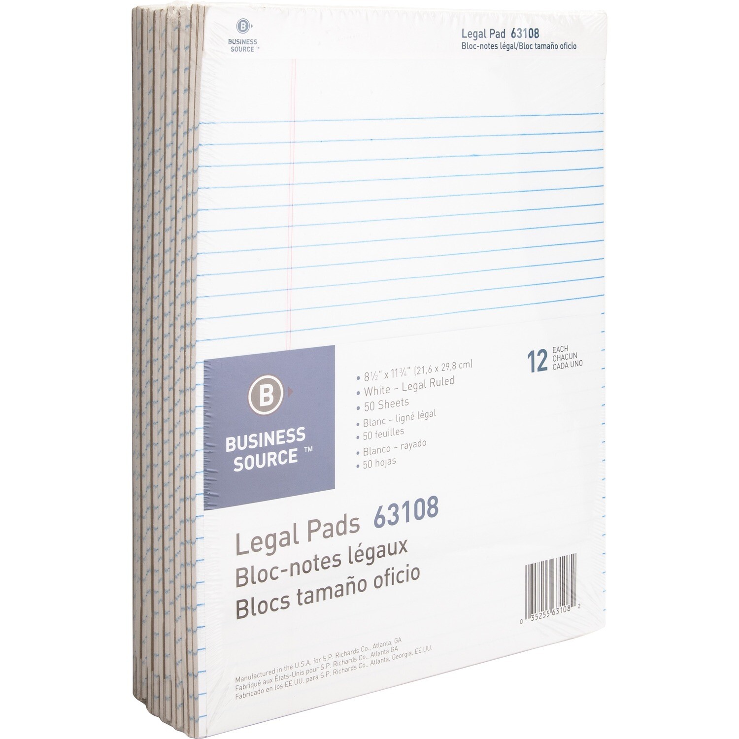 Paper Pad, Legal Ruled, 50 Page 8.5" x 11.75", 12 Pack