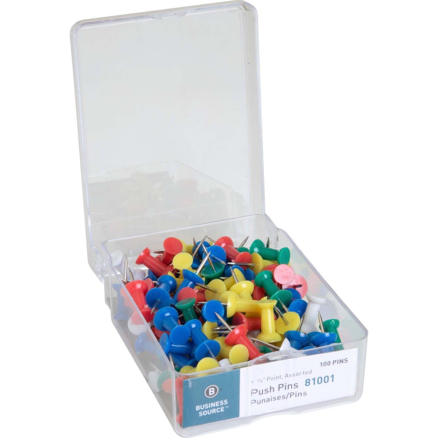 Push Pins, 1/2" 100 Pack, Assorted Colours, Business Source