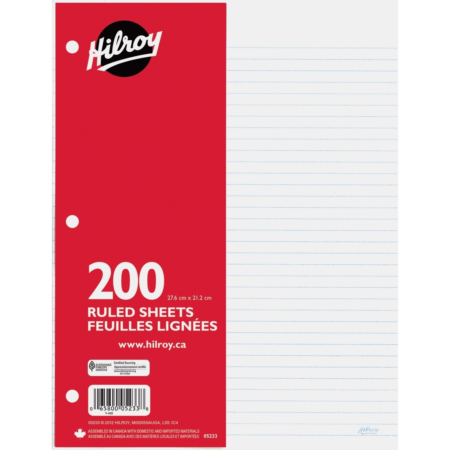Paper, Ruled Loose Leaf 200 Sheets, 3 Hole Punched, Hilroy