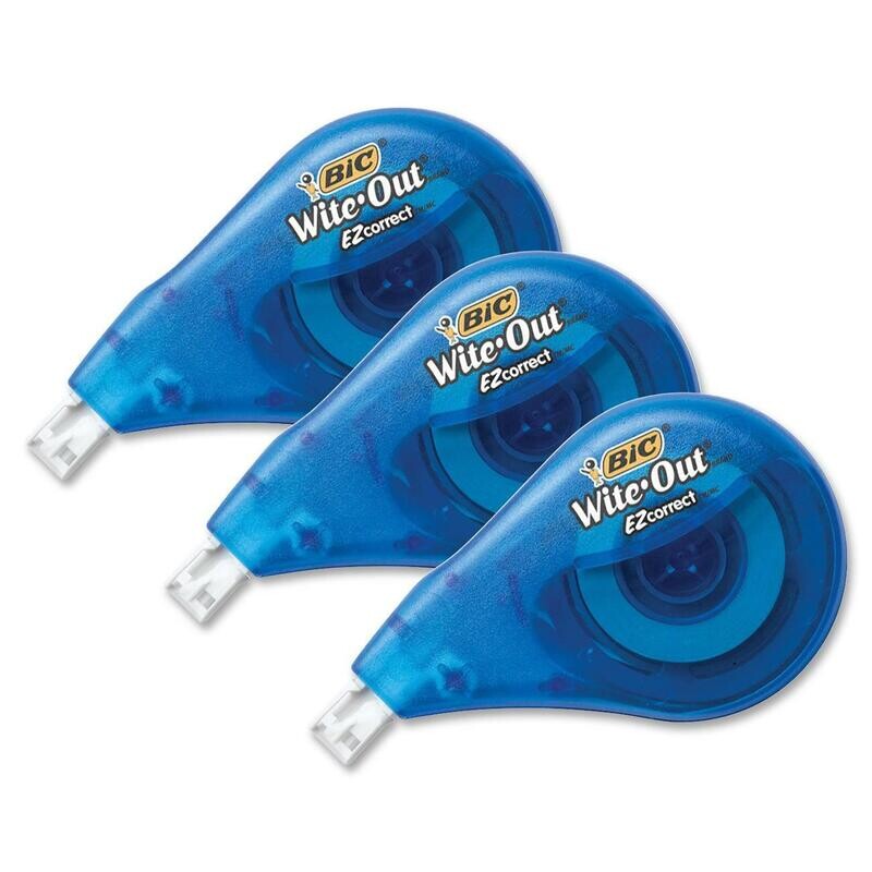 Correction Tape, Wite-Out EZ Correct, Bic 3 Pack, 4.2Mm x 12M