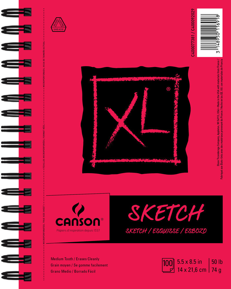 Sketchbook, Side Coil, Canson 5.5" x 8.5", 100 Sheet, 50 lb