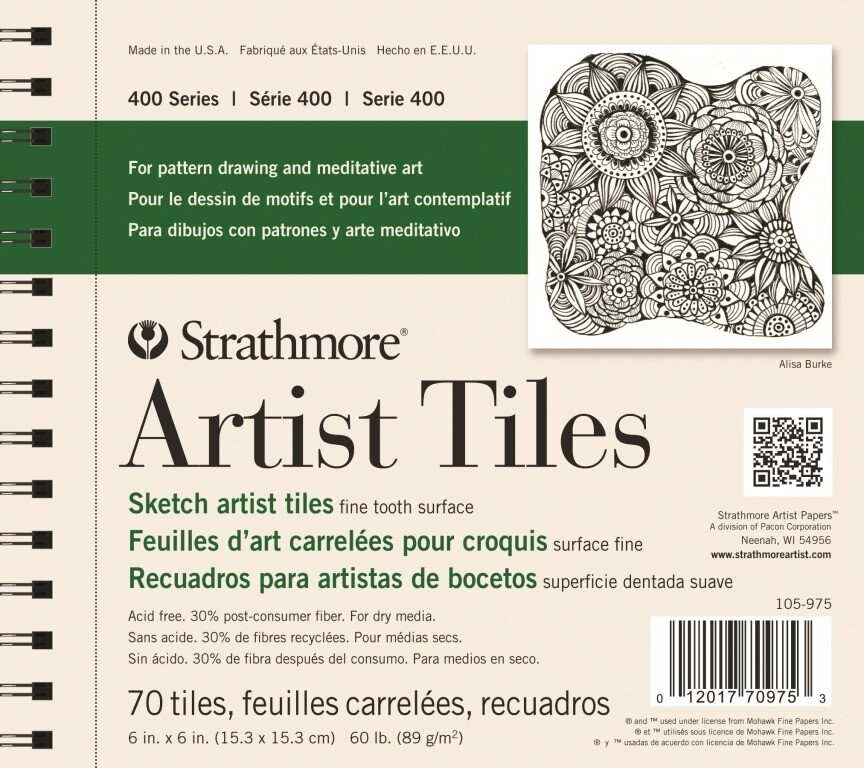 Paper, Sketch Artist Tiles/Wirebound Pad, Strathmore 6" x 6", 60lb (89g/m2), 70 Sheets
