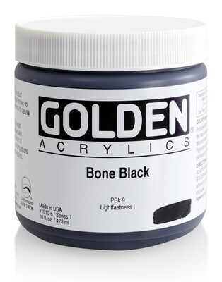 Paint, Acrylic Bone Black S1, 16 Oz, Golden