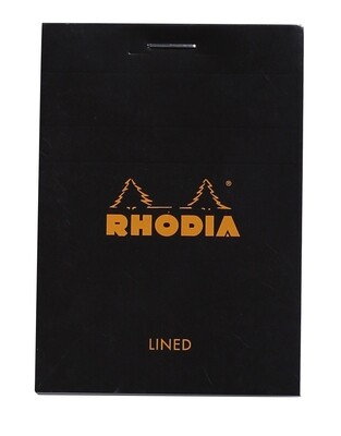 Notepad, Rhodia, Lined  Black, A7, Top Staple