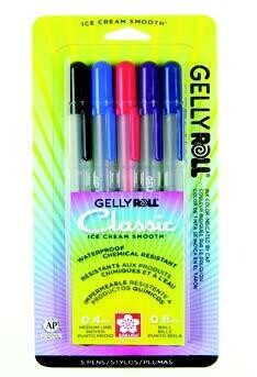 Pen, Gelly Roll 5 Pack, Assorted Colours, Archival Ink