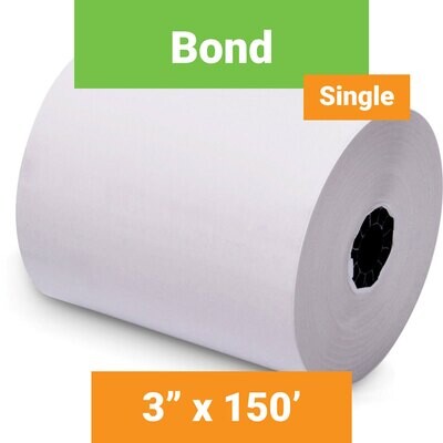 Paper, Bond Roll, 3" x 150' White, Single