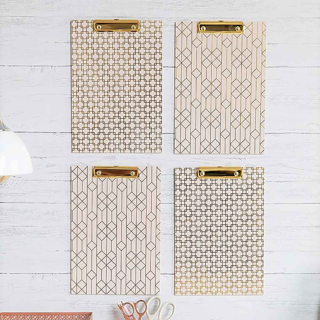 Clipboard, Set of 4, Letter Size Gold Foil Pink Geometric