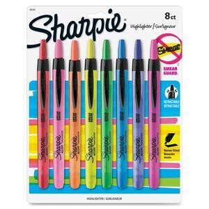 Highlighter, Smeargaurd, Retractable Assorted, Chisel, Pack of 8