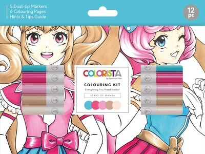 Colouring Kit, Stars Of Manga 5 Markers, 6 Colouring Pages