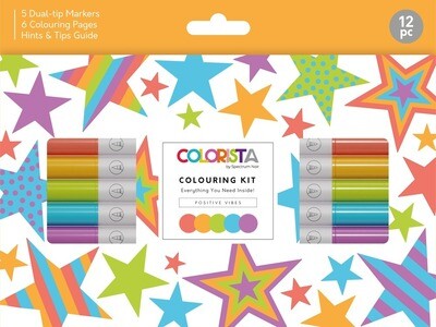 Colouring Kit, Positive Vibes 6 Markers, 6 Colouring Pages
