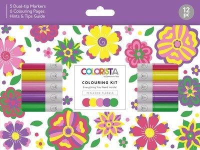 Colouring Kit, Feelgood Florals 5 Markers, 6 Colouring Pages