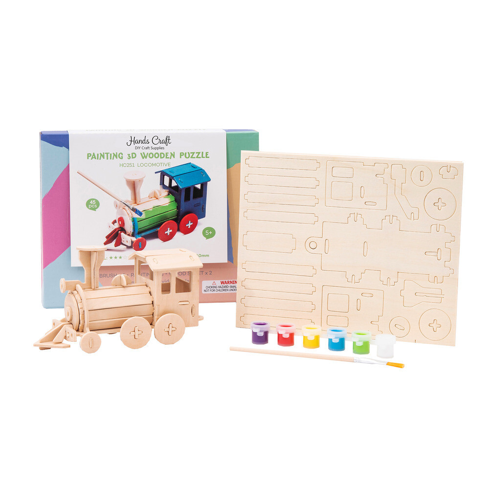 Puzzel, 3D Wooden, Paint Kit Locomotive, 45 Pieces