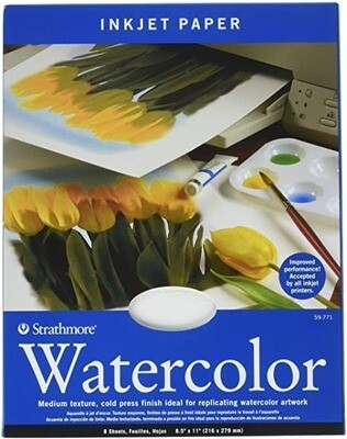 Paper, Watercolour for Inkjets White, 8 Pack