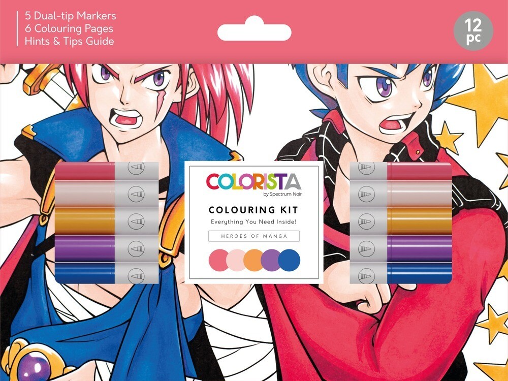 Colouring Kit, Heroes Of Manga 5 Markers, 6 Colouring Pages